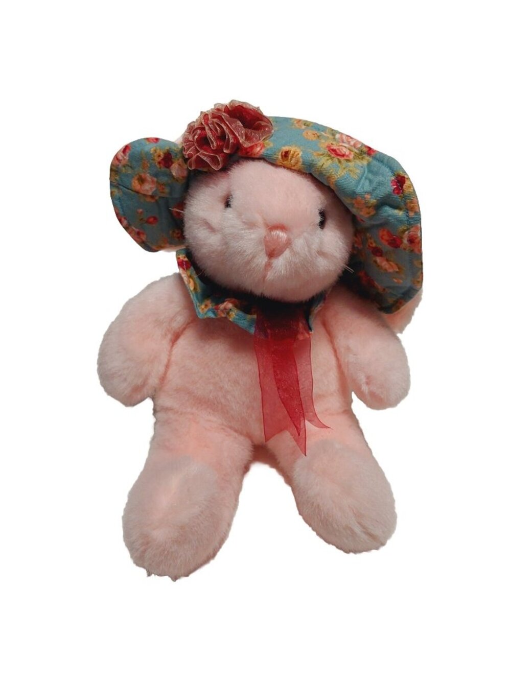 Plush Creations Pink Bunny Rabbit Floral Hat Stuffed Animal 1998 Easter 8"